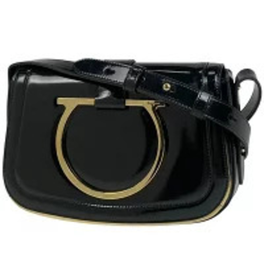 Salvatore Ferragamo Gancini Shoulder Bag Hobo Enamel Patent Vernis Leather